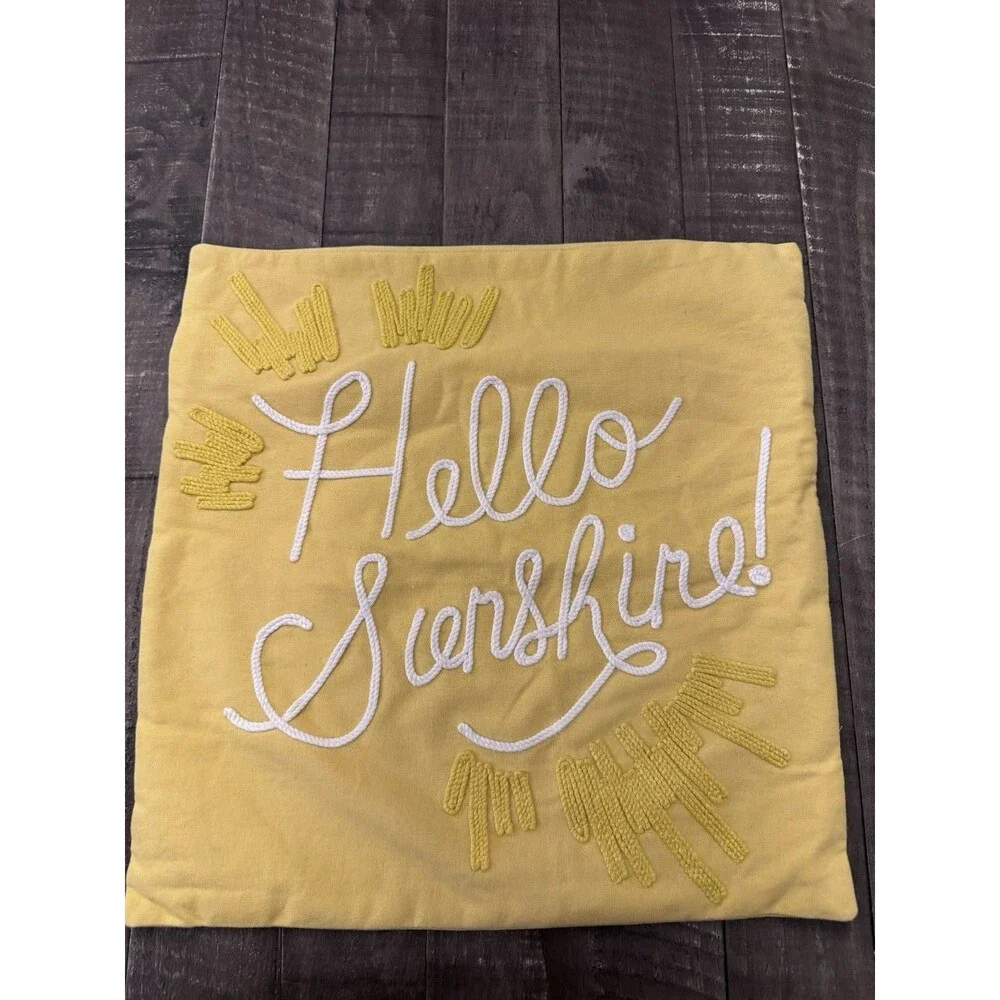 Rifle Paper Co. Pillow Cover. Hello Sunshine, Yellow, 18x18, Embroidery